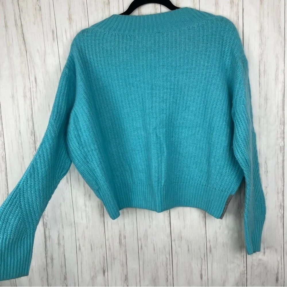 L#T 100% cashmere blue sweater with gray patches Medium